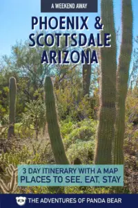 3 Day Phoenix & Scottsdale, Arizona Itinerary. The best hikes to do, top places to see, delicious restaurants to eat, and best places to stay in Phoenix and Scottsdale in a long weekend. Includes Camelback Mountain, Taliesin West, Desert Botanical Garden, and more! Phoenix Scottsdale Arizona | Southwest | USA Travel| Arizona Travel Guide | Phoenix Scottsdale Travel Guide #phoenix #phoenixaz #travelusa #weekendtrip #hike #scottsdale #arizona #ThAdvofPndaBear