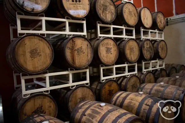 Barrels of beer aging.