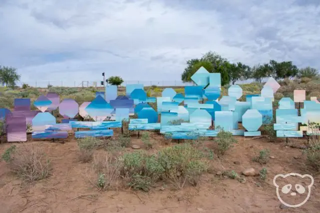 Colorful metal tile art installation off of the Tempe Town Lake trail. 