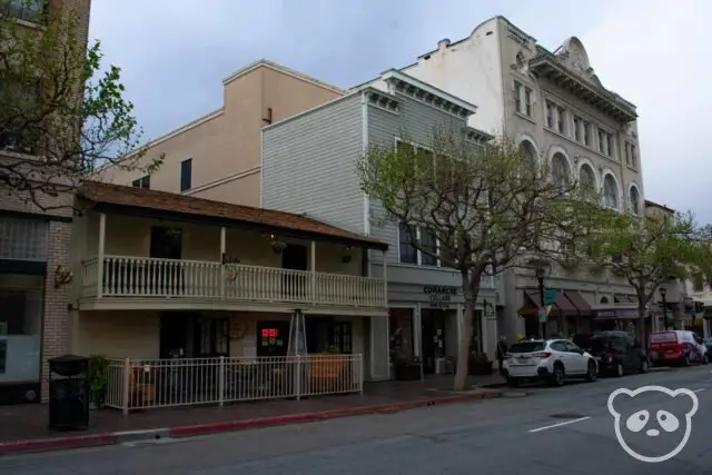 Street lined with historic buildings. 