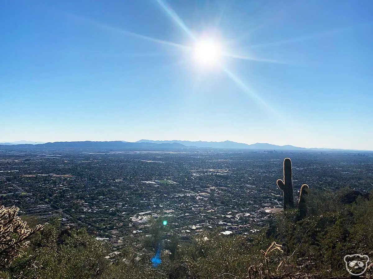 View of Phoenix and Scottsdale from Camelback Mountain on the Cholla Trail. 