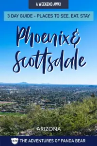 3 Day Phoenix & Scottsdale, Arizona Itinerary. The best hikes to do, top places to see, delicious restaurants to eat, and best places to stay in Phoenix and Scottsdale in a long weekend. Includes Camelback Mountain, Taliesin West, Desert Botanical Garden, and more! Phoenix Scottsdale Arizona | Southwest | USA Travel| Arizona Travel Guide | Phoenix Scottsdale Travel Guide #phoenix #phoenixaz #travelusa #weekendtrip #hike #scottsdale #arizona #ThAdvofPndaBear