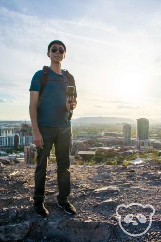 Jimmy at the top of the "A" Mountain trail with the city of Tempe in the background.
