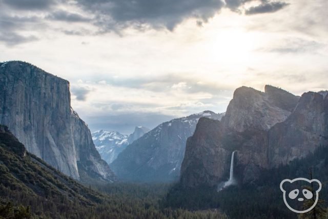 granite mountains with a waterfall