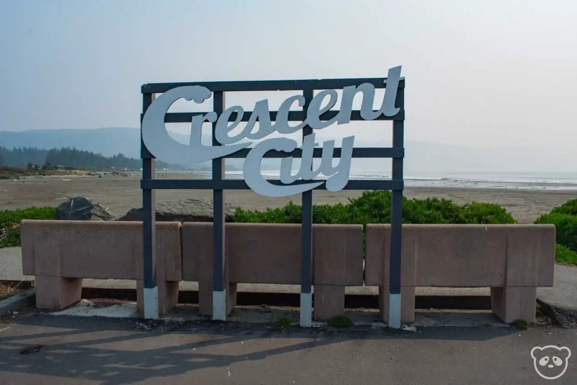 Crescent City script text sign in Crescent City. 